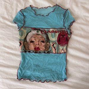 🪼vintage y2k abstract graphic mesh top🪼